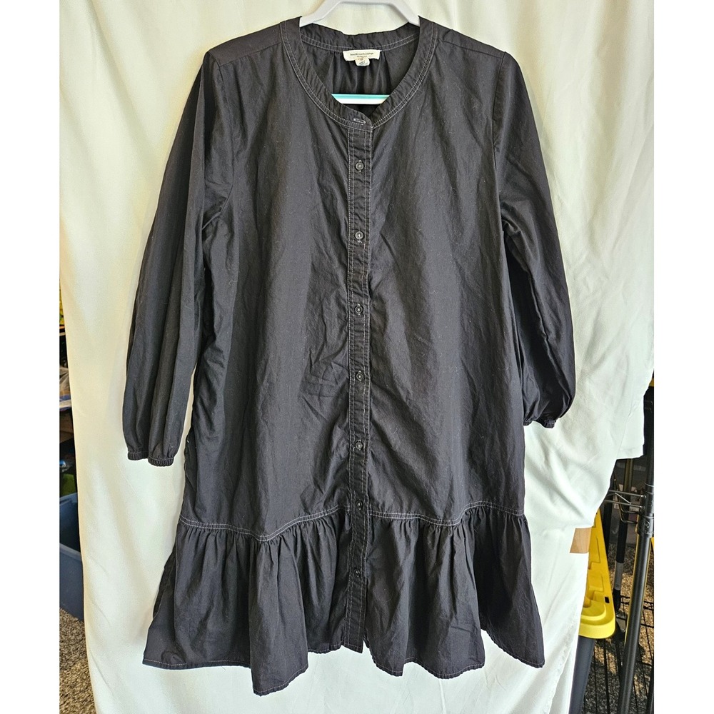 beachlunchlounge Womens XL Black Knee Length Shift Dress 3/4 Sleeve pockets